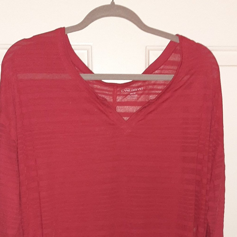 NWOT Lane Bryant Red Long Sleeve Knit Top w/Burnout Stripes